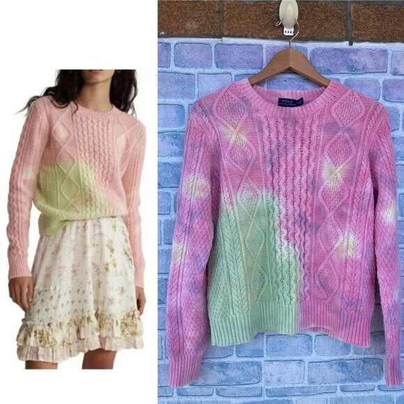 Polo Ralph Lauren Sweaters - Polo Ralph Lauren Women's Cable-Knit Wool blend tie dye sweater medium